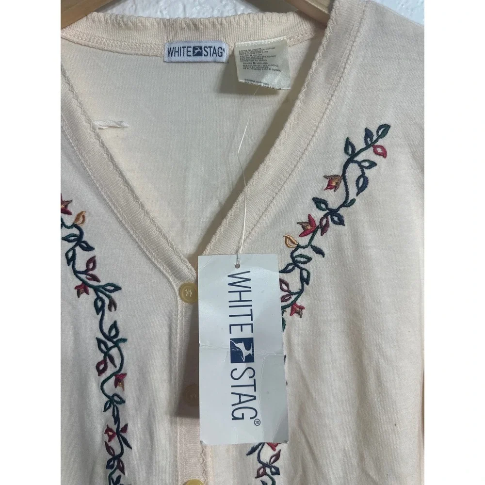 White Stag Womens Cream Floral Embroidered Button Front Cardigan Top Medium NWT - Picture 3 of 7
